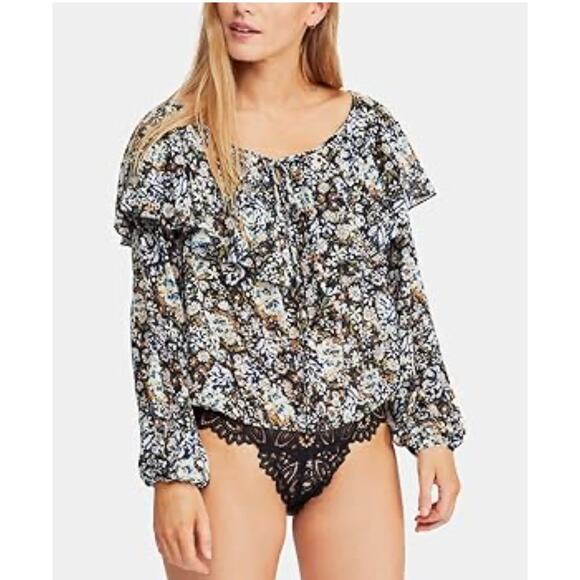 Free People Intimately Free Say It To Me‎ Bodysuit Ruffle Blouse Size XS - Picture 1 of 11